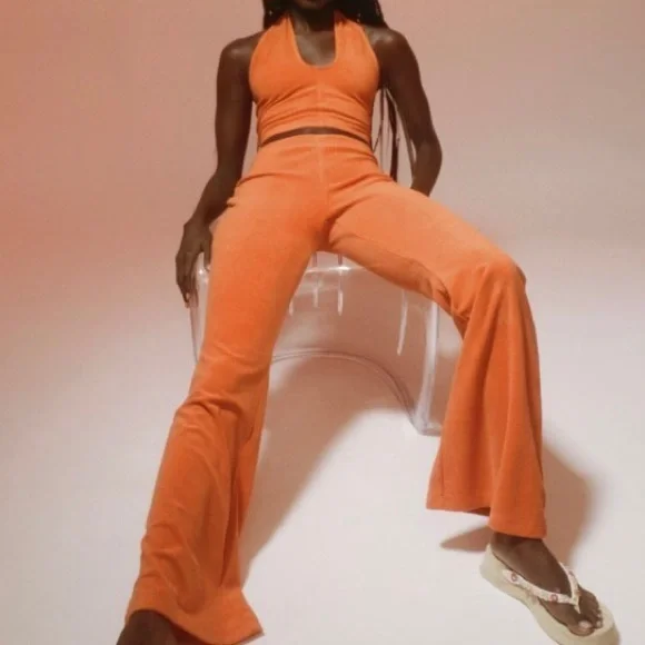 Women's Orange Flared Lounge Pants - Picture 3 of 10